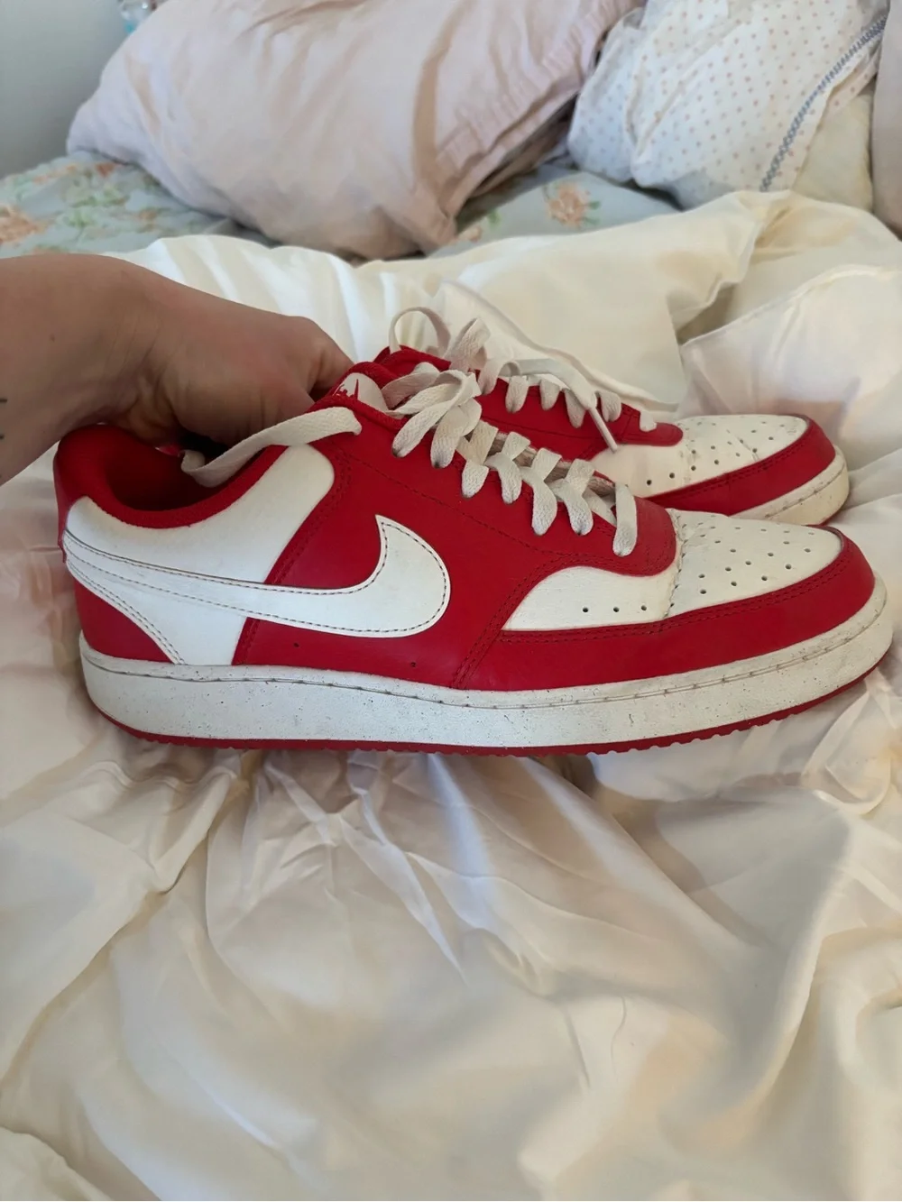 Nike Red and White Low-Top Sneakers with Mesh Lining - Picture 2 of 7
